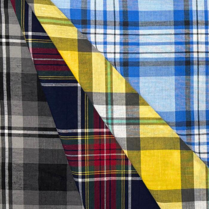 Checkered - 綿麻 スラブ チェック 生地 【94296】50cm単位 切り売り 全4色 118cm幅 国産