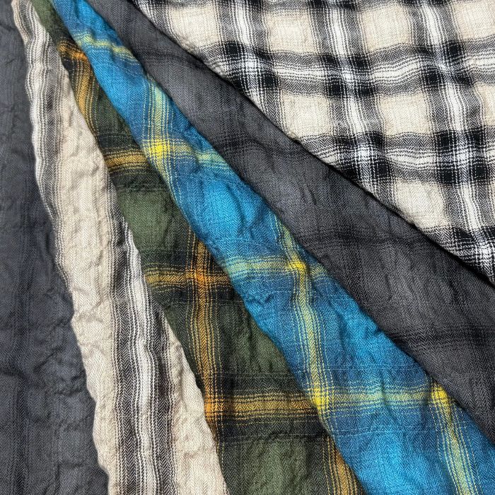 Rakuten - 40/1 オーガニックコットン テンセル ヘリンボン シャーリング チェック 生地 【95172】 50cm単位 切り売り 全6色 112cm幅 国産