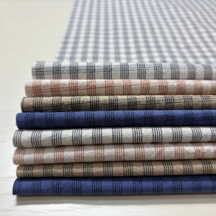 【アパレル生地】きめ細かなシワ感の残る チェック・ストライプ コットン グログラン 生地 【CLT361】 服作り 2m以上 50cm単位 切り売..