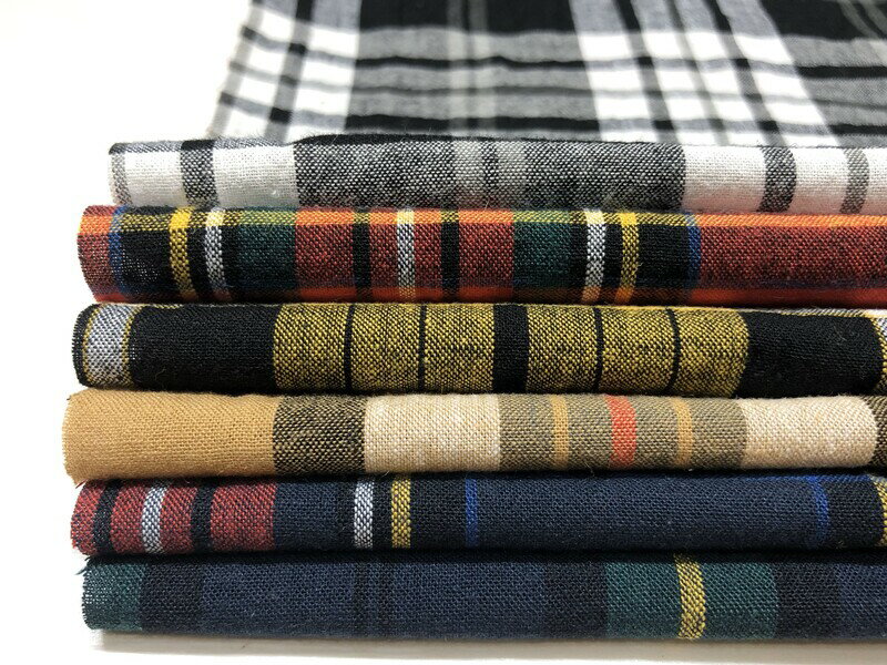 ひらひらとした 綿麻 タータンチェック 生地 【RMD3211】 50cm単位 切り売り 全6色...