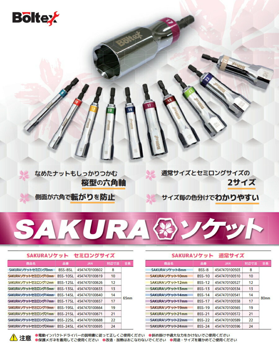 BOLTEX SAKURA�����å� ����������� ��Ĺ80mm BSS-8 / BSS-10 / BSS-12 / BSS-13 / BSS-14 / BSS-14 / BSS-17 / BSS-19 / BSS-21 / BSS-22 / BSS-24 ����ϻ�� �����åȥӥå� �ܥ�ƥå��� �����饽���å� 40V�б�