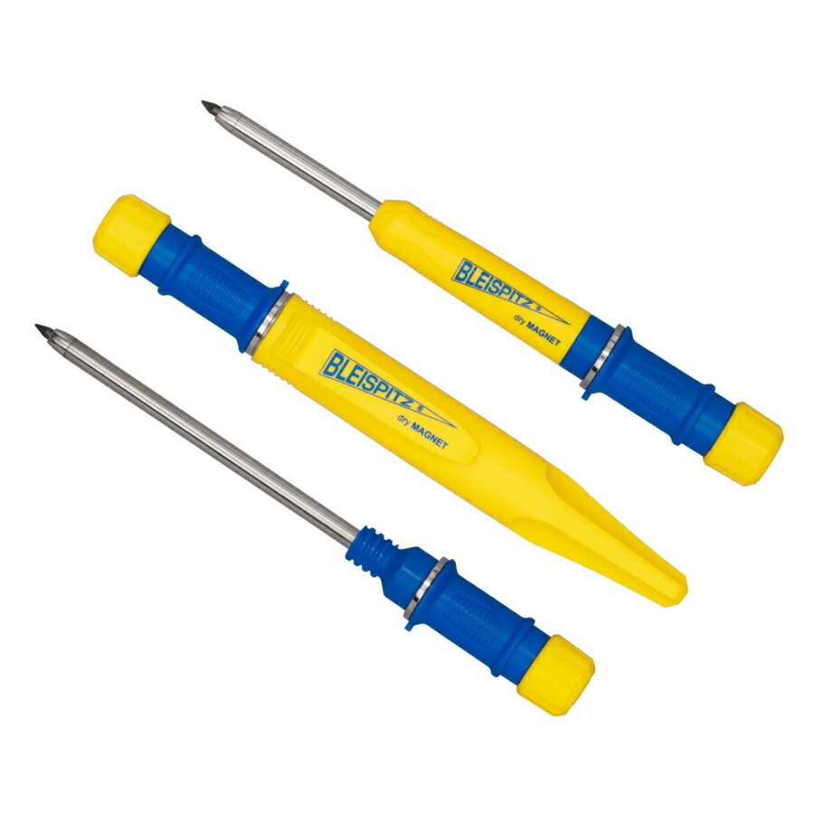 Bleispitz ブライスピッツ Dry Magnet ドライマグネット 1805 深穴マーカー マグネット開閉式 45mm 90mm ABSホルダー ワニ口クリップ 芯削り内蔵 建築 現場 工房 マーキングペンシル
