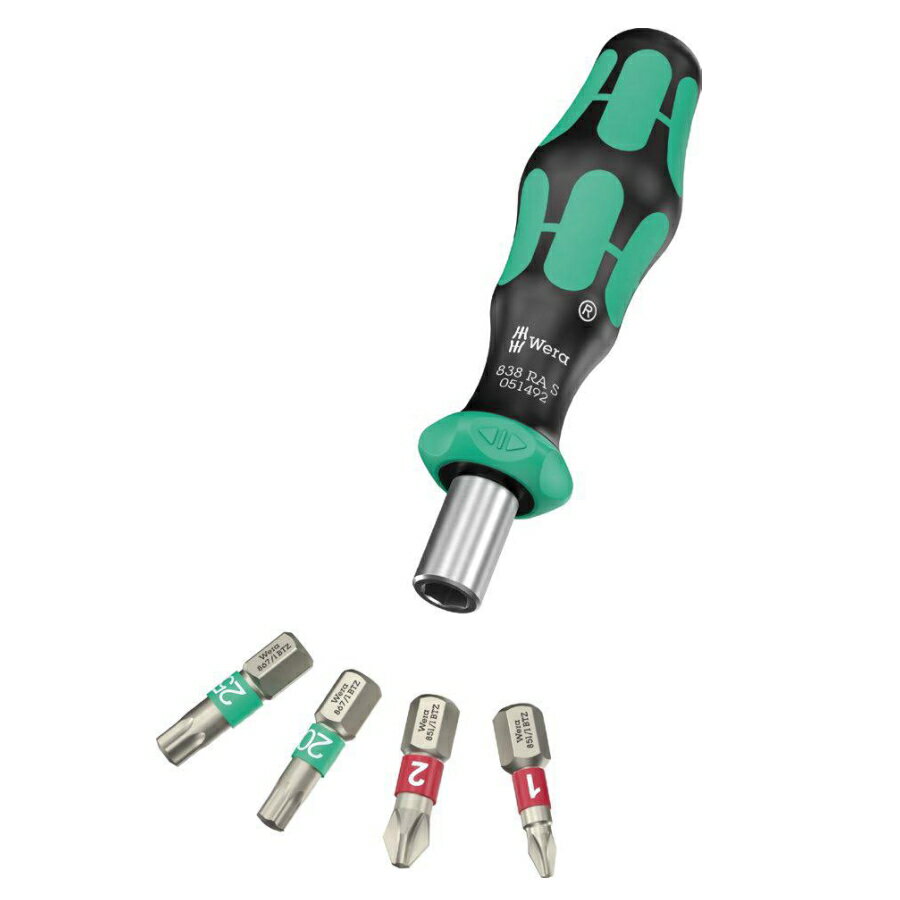 Rakuten - 【在庫処分特価】 Wera 838 RA S/4 ラチェットビットホルダー ドライバーセット｜36歯・10°戻り角｜BiTorsionビット付