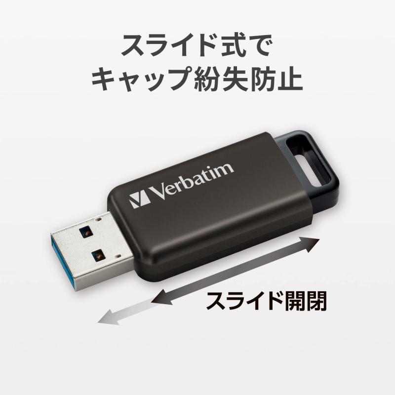 バーベイタム (Verbatim) USBメモリ 64GB USB3.2(Gen1) スライド式 ストラップホール付き Windows Mac 対応 国内安心サポート ブラック 64ギガ USBSLM64GZV1