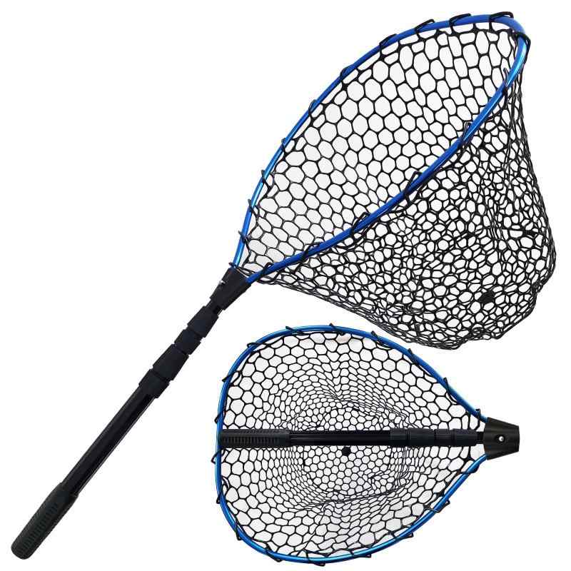 伸縮式 162cmゴム製のフィッシングネット ランディングネット 中型~大型魚対象/軽量アルミボディ携帯用です します 淡水/海水両用 フィッシングたも ガサガサ網 ヘキサネット タモ
