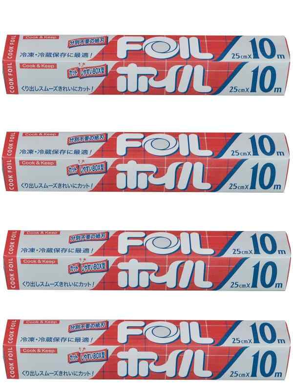 エムエーパッケージング アルミホイル シルバー 分別不要の紙刃 日本製 幅25cm×長さ10m 4個セット