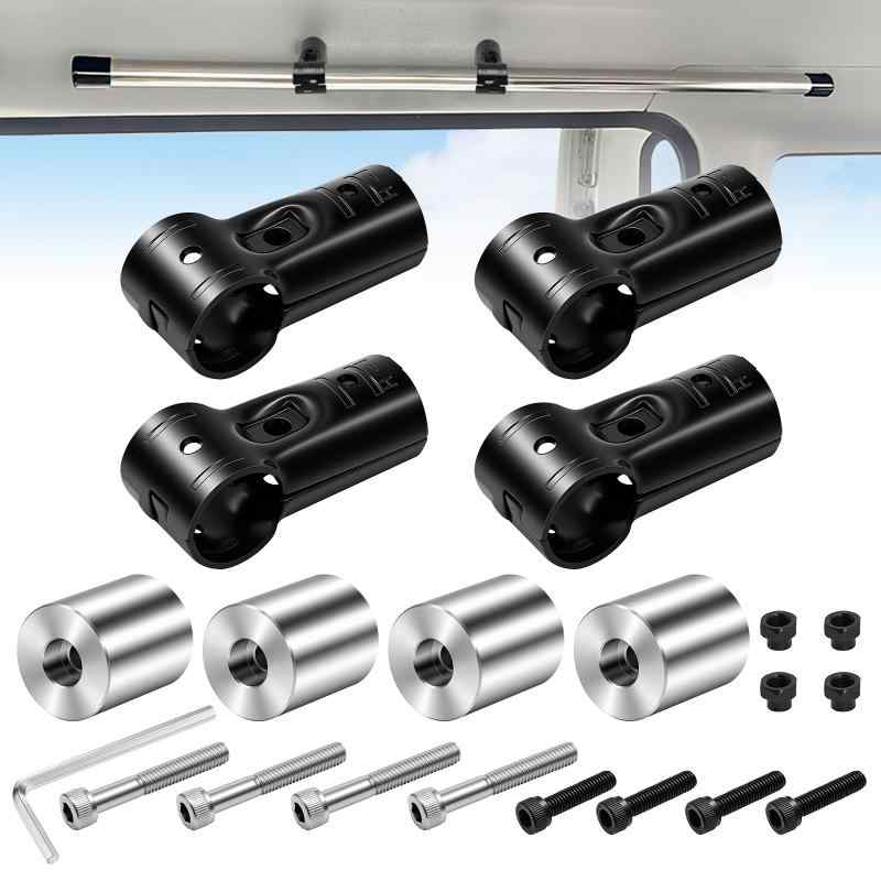 Φ28イレクターパイプ アタッチメント 4枚セット 車用ルーフキャリアバー スペーシアパイプ アルミ製イレクターパイプ 取り付け用 アタッチメント プラスメタル...