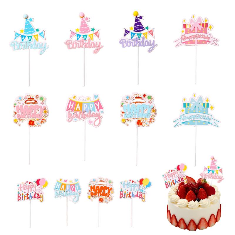 ケーキトッパー (12点セット) ケーキ挿入カード 誕生日ケーキ飾り ケーキデコレーション パーティー ケーキ装飾用品 可愛い パーティー装飾 誕生日パーティー 記念写真 写真撮影 バー