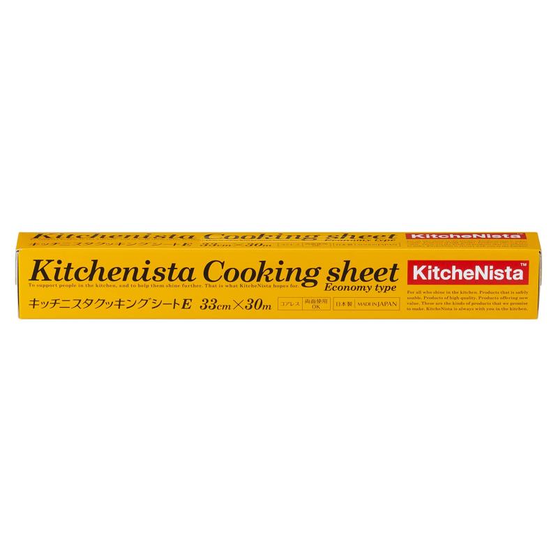 キッチニスタ(Kitchesta) クッキングシート エコノミータイプ 業務用 日本製 ホワイト 約33cm×30m 1本組本体サイズ:約34×4.8×4.8cm本体重量:約450g（1本あたり）素材・材質:(本体)シリコーン樹脂加工耐油紙、(カッター刃)スチール原産国:日本耐熱温度:250度(20分)使用用途:オーブン、スチームコンベクション、電子レンジ