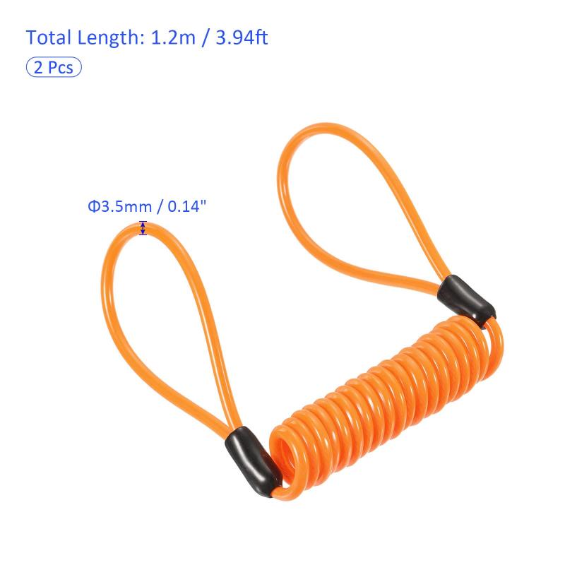 2個 ディスクロック セキュリティ鋼ケーブル プラスチック 被覆ばね リマインダーワイヤー 盗難防止ロープ 屋外適用 保護 3.5 mmx1.2m オレンジ