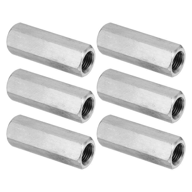 Rakuten - M12 x 1.25 高ナット 六角カップリング 6個 50mm/ 2"長さ 完全ねじ付きロッドカップリングナット スタッドコネクタファスナー シルバートーン