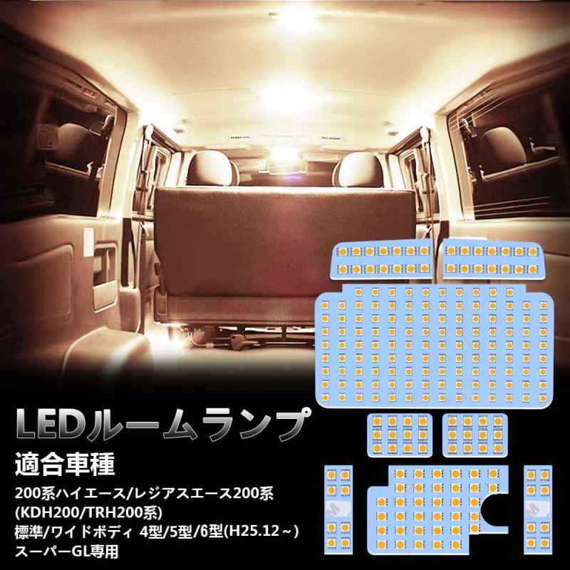ハイエース LED ルームランプ トヨタ 200系ハイエース レジアスエース 200系 4型 5型 6型 7型 8型 スーパーGL用 電球色 3500K 室内灯 爆光 200系 ハイエース/レジアスエース (KDH200/TRH200系) 標準/ワイ