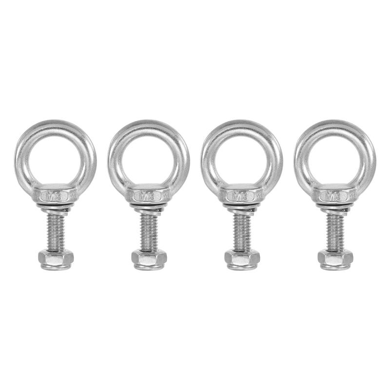 Rakuten - アイボルト M8 ボルト ねじ長さ30mm 304ステンレス鋼製外ネジ 六角ねじ ナット ガスケット 平ワッシャー付き 吊り下げ固定チェーン ワイヤーロープ用 4セット