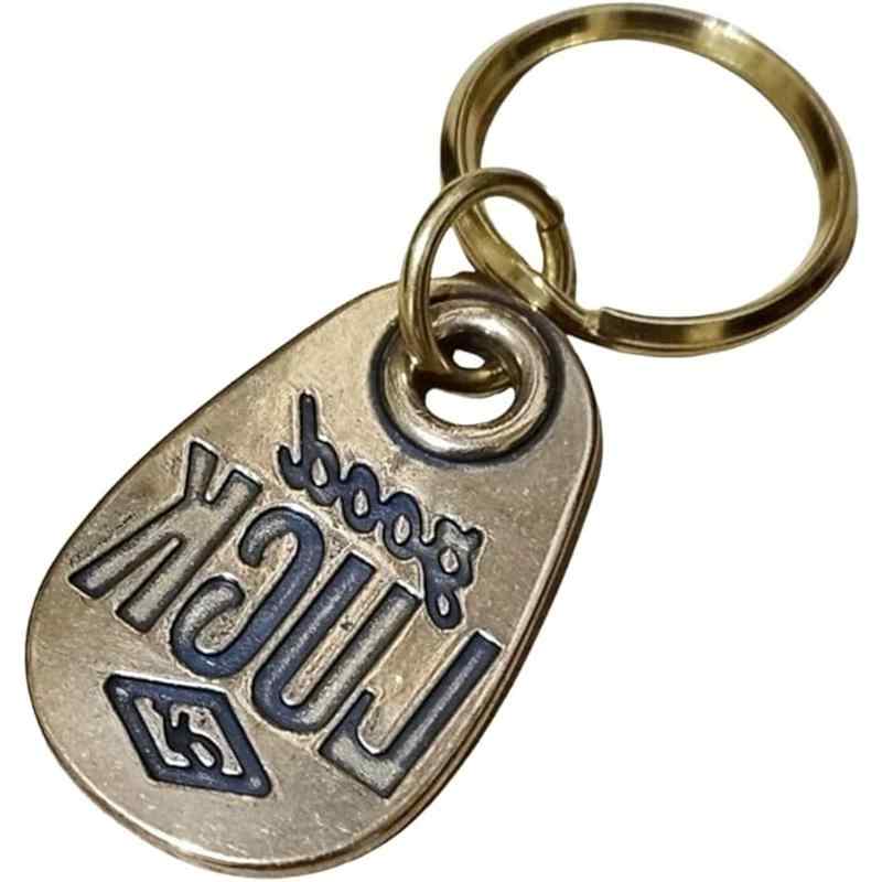 [] キーホルダー GOOD LUCK 1個セット 真鍮 銅製 ヴィンテージ アカン チャーム グッドラック バイカー アクセサリー 雑貨 キーリング アメカジ タグ アンティーク レトロ 幸運 アクセ