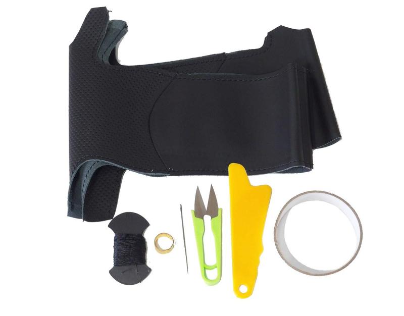 トリコローレジ OX(JF3/4) OX カスタム(JF) N-VAN(JJ) DIYステアリング本革巻き替えキットNSデザイン 1NS1H41 左右黒革P×上下黒革×黒ステッチ×黒センター