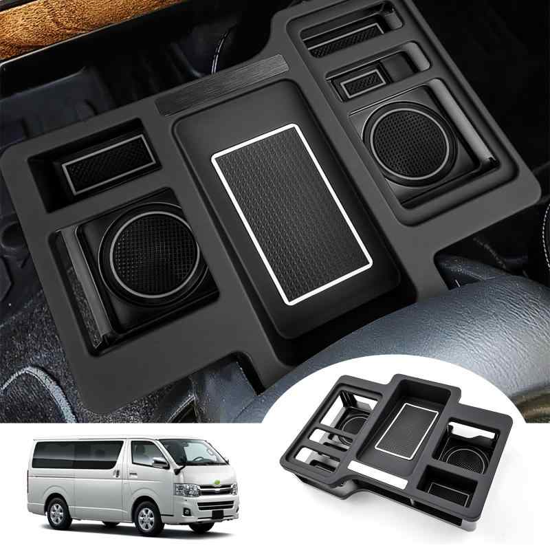 トヨタ ハイエース 200系 カップホルダー ドリンクホルダー ドリンクテーブル 増設トレイ 車種専用設計 センターコンソール 車内収納ボックス ゴムマット付き 小物入れ 増設キット カ
