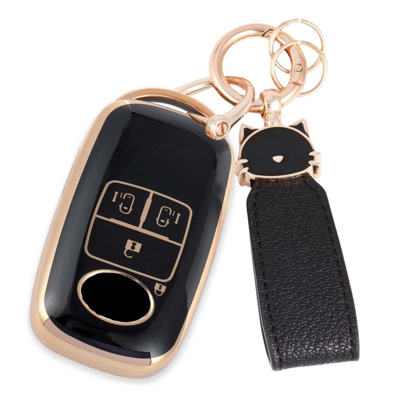 キーケース適合トヨタ ライズ ルーミー キーカバー適合ダイハツ ロッキー 新型タフト タント カスタム スマートキーケース (黒猫 、可愛い)...