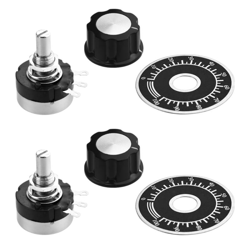 Rakuten - 2個 RV24YN20S B103 10KΩ シングルターンカーボンフィルムロータリーテーパポテンショメータ 2個ノブ付き 2個ダイヤル B103付 、モーター速度制御用 10KΩ