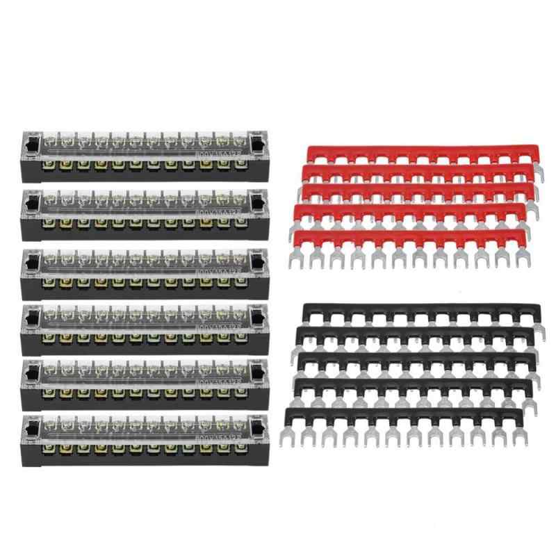 Rakuten - Qiilu 5件セット 600V 15A ネジ留め式端子台 組端子台 12ポジション 絶縁端子 家電製品 電子回路 機械適用 絶縁カバー付き