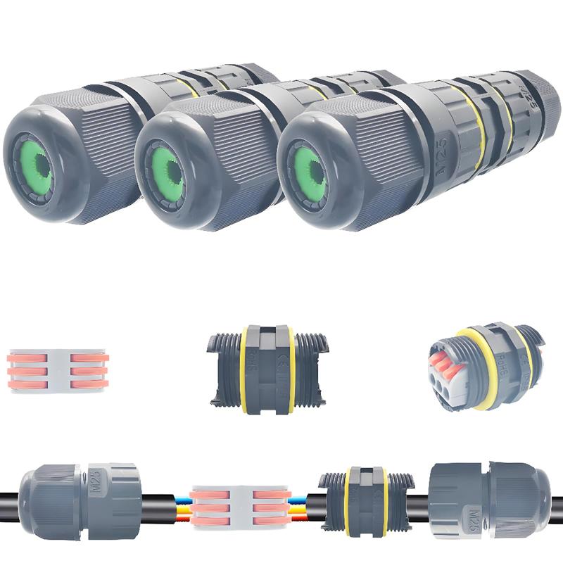 ケーブルコネクタIP68、 M25防水ジャンクションボックス屋外、2/3-ウェイラインエクステンション電気ケーブルコネクタ、ワイヤ範囲6〜11mm、電源コード外部スリーブカプラー、電気ボ