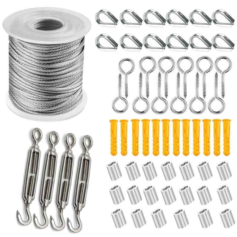 ワイヤーロープ ステンレスワイヤー セット 61点キット アンテナ固定ワイヤー 物干しロープ 固定 牽引 防錆性 落下防止 工事/台風対策/地震対策/農業/農業/漁業/DIY フェンス（ 直径2mm