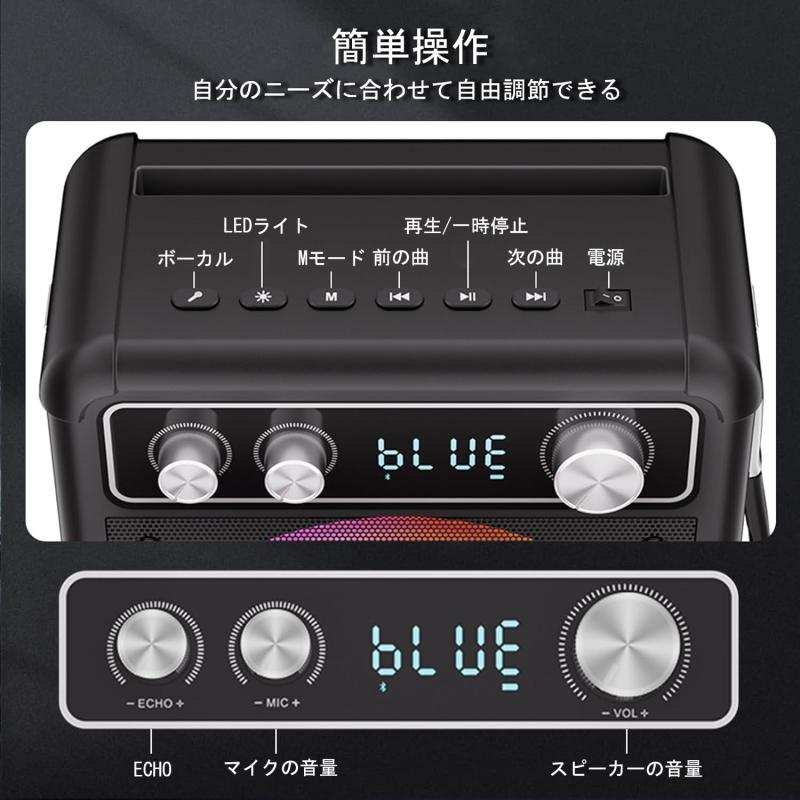 カラオケセット ワイヤレスマイク2本 スピーカーセット 家庭用 カラオケマイク 拡声器 Bluetooth 5.0 セット 小型 カラオケマシン ポータブルスピーカー AUX/USB/TF対応 ホームパーティー/ multibox-10026881 どしろショップ サンプル画像2