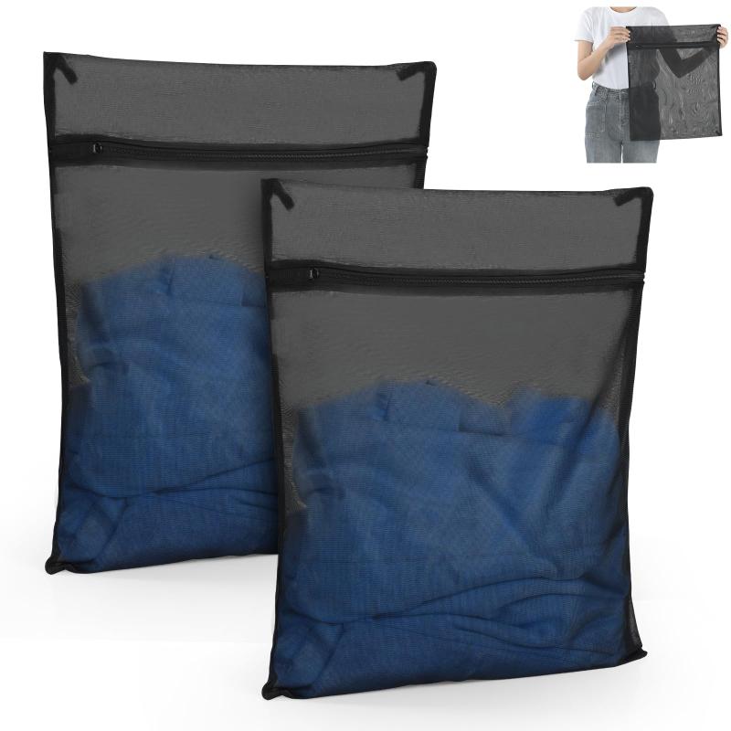 楽天どしろショップ洗濯ネット 黒 40x50cm 2枚入り ランドリーネット 中 角型 洗濯袋 無蛍光剤 細目 洗濯あみネット 高耐久性のファスナー付き 保護カバー付き 洗剤ネット 衣類損傷防止 家庭用 仕事 旅行収