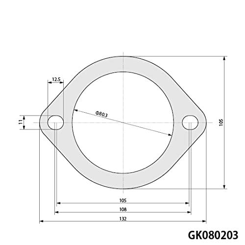 どしろショップの柿本改 (KATO) ガスケット 2穴タイプ 80.3Φ 105～108mm グラファイト GK080203｜アングル3