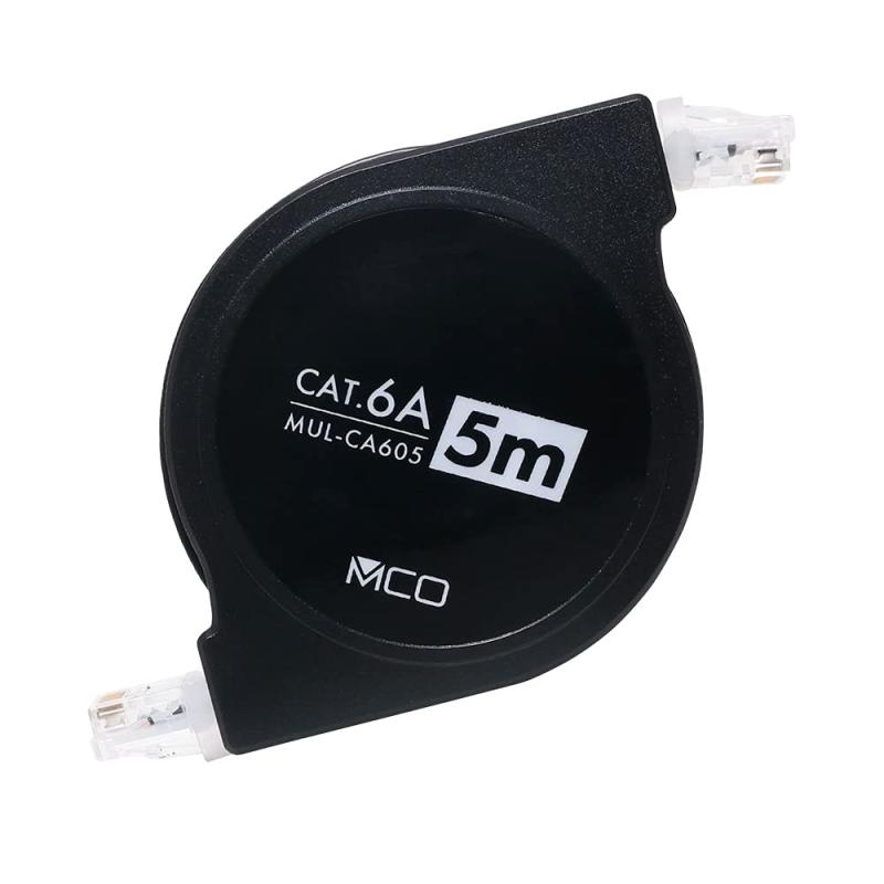 ミヨシ(Miyoshi) O LANケーブル 5m 巻き取り式 cat6A準拠 カテゴリー6A準拠 10Gbps 10ギガ 超高速 コードリール 有線 安定 テレワーク 持ち運びに便利 ZM-CA605/BK ブラック