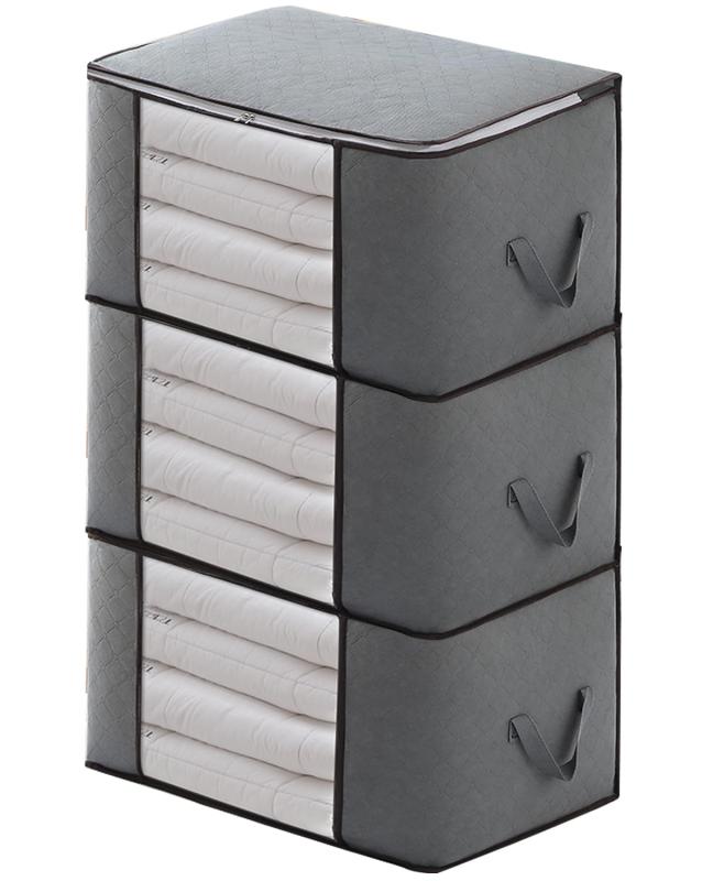 3個セット 衣類収納ケース ふとん収納 不織布 大容量 持ち手 透明窓付 洋服収納袋 ボックス 肌掛け布団..