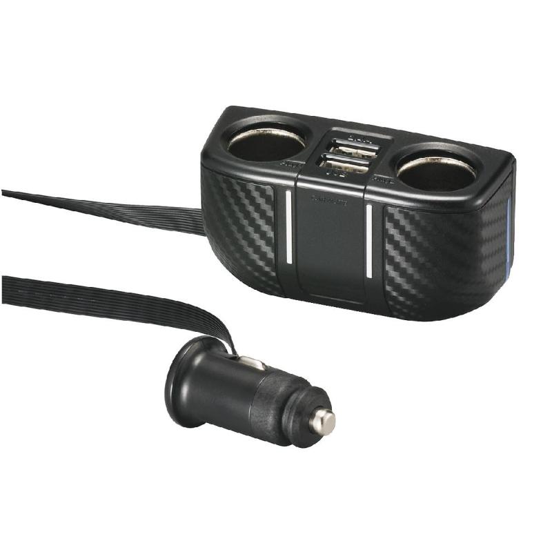 カーメイト(Carmate) 車用 カーチャージャー ソケット 2連 USB-A 2連 5V フラットコード ブルーLED付き DZ322カーソケット2穴+USB2穴+1mコード付きソケット通電確認可能なブルーLED付き。ダウンライトやフットライトとしても使用できます。ヒューズ内蔵のため、過電流による車両側のヒューズ切れや接続機器の故障を防ぎます。フラットコードタイプで、コンソール取付に最適。
