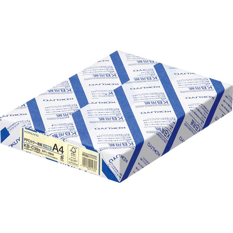 コクヨ PPCカラー用紙 共用紙 認証 A4 500枚 アイボリー KB-C39S