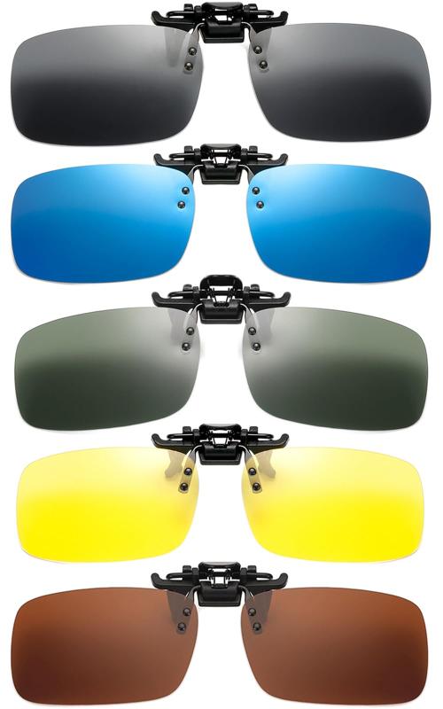 [] クリップオン 偏光サングラス 5色セット 跳ね上げ式 紫外線カット 偏光レンズ UV 保護 超軽量 ドライブ 自転車 バイク 釣り 前掛け 夜用