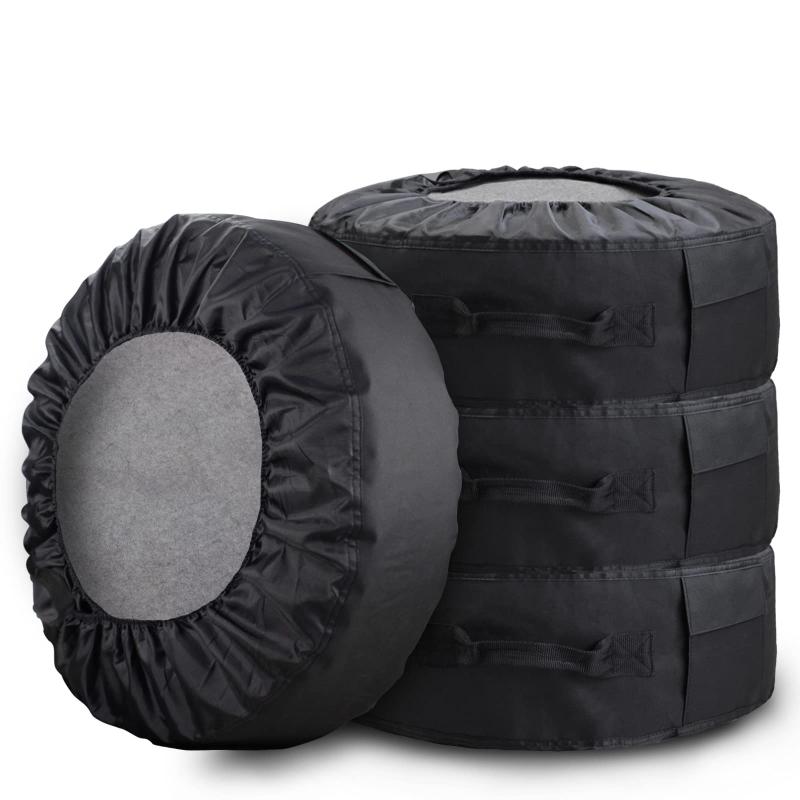タイヤカバー 4本 タイヤ 収納 保管カバー フェルトパッド4個付き タイヤトート タイヤバッグ 取手付き 持ち運び便利 車用 (15/16/17/18/19インチ) ブラック LYL05
