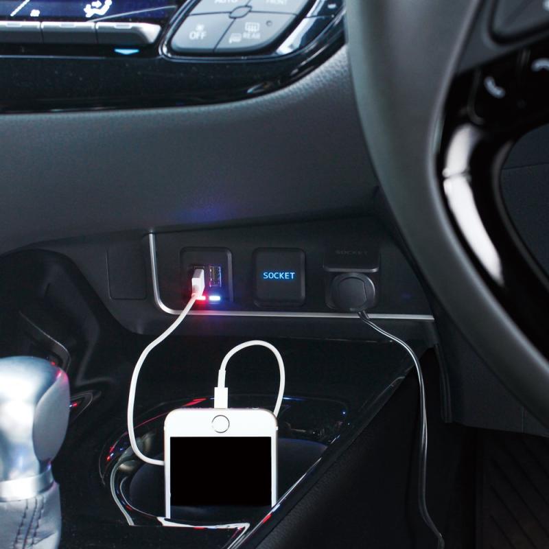 車種専用品 トヨタ C-HR シーエイチアール 専用 増設ソケット 電源ボックス ブラック/シルバー SY-C5