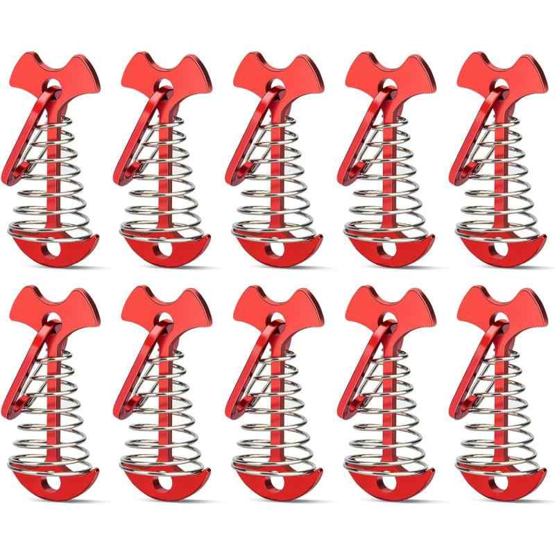 ウッドデッキ ペグ キャンプ テント 木製デッキ フック 10個セット 魚骨型 軽量 アルミ製 カラビナ付き..