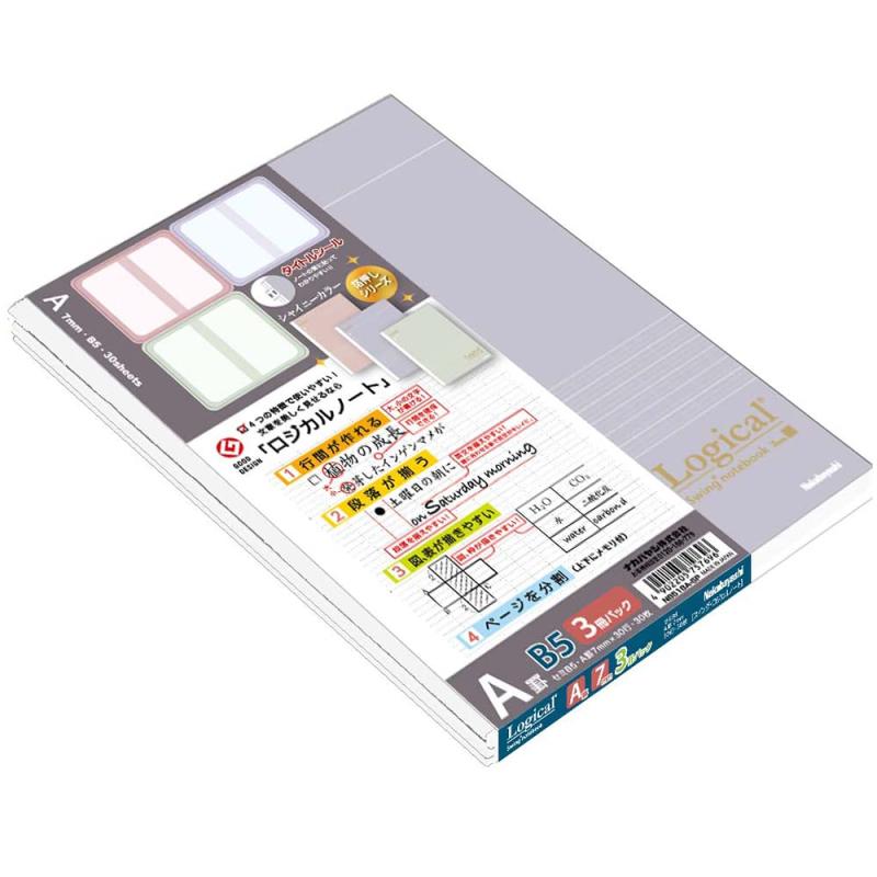 ナカバヤシ ロジカルノートセミB5/A罫/30枚 シャイニーカラー 3冊パック NB518A-3P