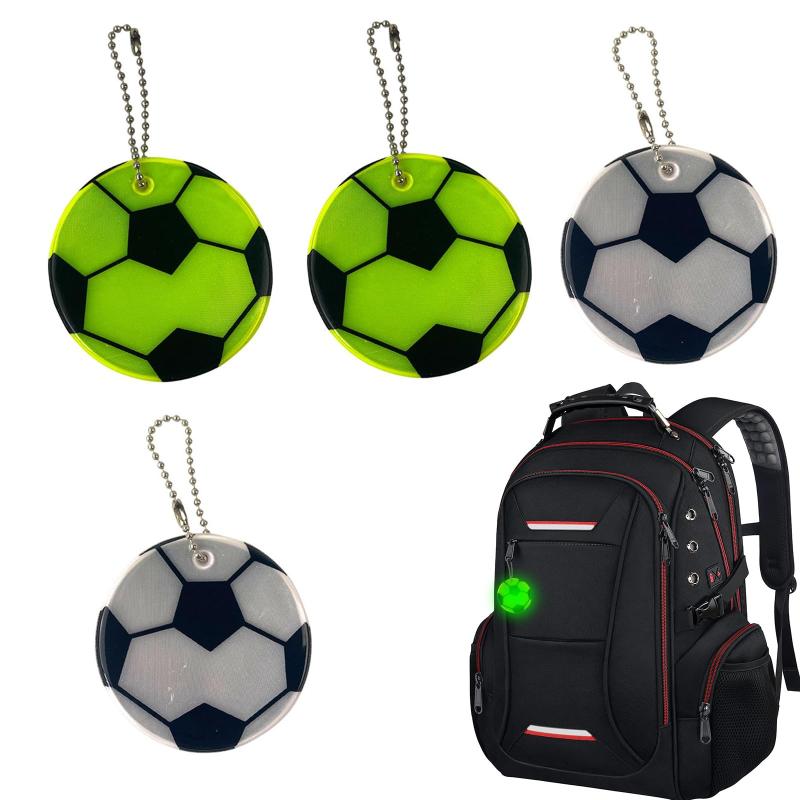 [] 反射キーホルダー 反射バンド (4個セット) 反射板 キーホルダー サッカーボール 蛍光 両面反射 リフレクター 反射バンド 夜間 安全 散歩 通学 通勤 子供用 大人用 再帰性反射素材