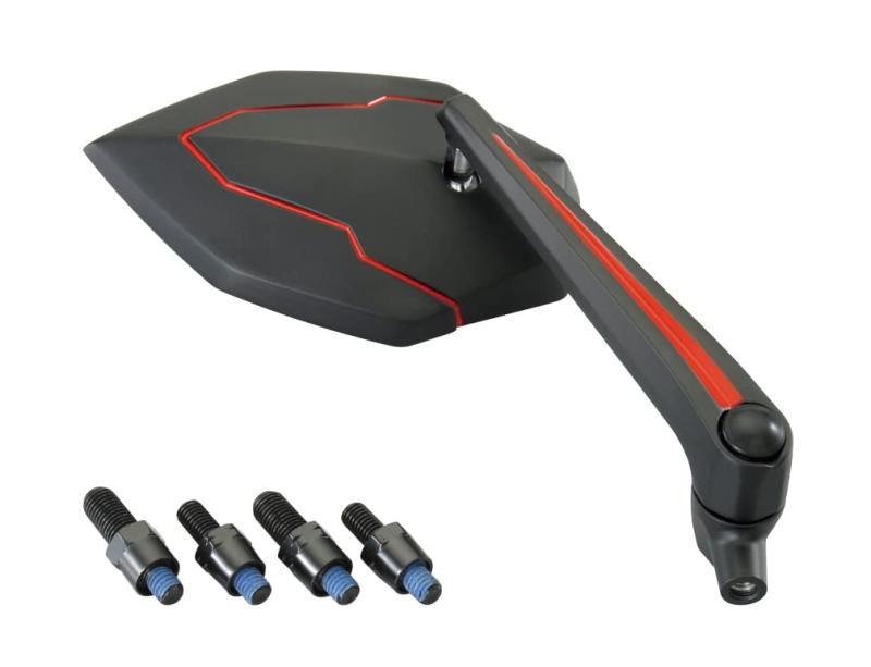 キタコ(K) LANZAミラー ピロボール式角度調整 各種アダプター付属 1本入り '07年保安基準適合 汎用 ブラック/レッドライン 675-1202120