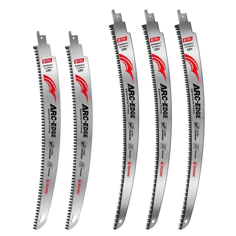 (イザーク) レシプロソー替刃 生木用 曲刃 6山 300mmと380mm 5本入 高速切断 クロムバナジウム鋼 衝擊燒入 長寿命 生木の剪定 枝・幹の伐採 (5本入)