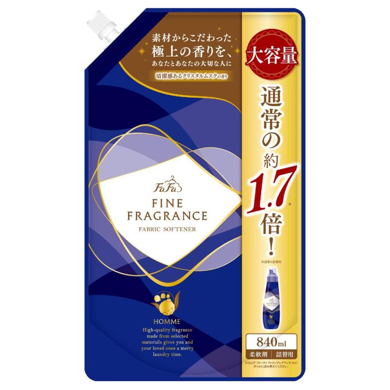 大容量 ファーファ ファインフレグランス 柔軟剤 オム (homme) 香水調 クリスタルムスクの香り 詰め替え 840ml