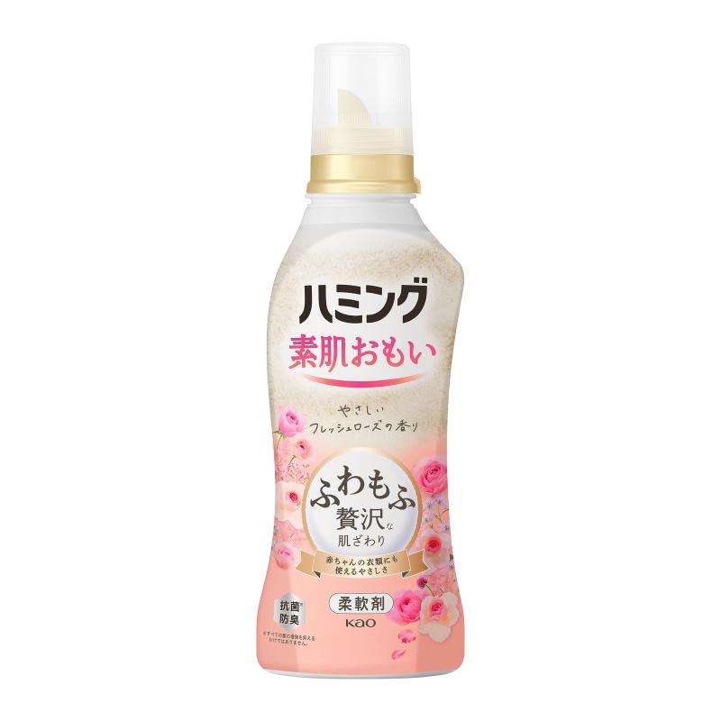 ハミング素肌おもい 柔軟剤 ふわもふ贅沢な肌ざわり・ハミングNo.1のやわらかさ フレッシュローズの香り 本体 530ml高さ×幅×奥行き261.7×87×59[ミリメートル]0.53 [Litter]成分:界面活性剤(エステル型ジアルキルアンモニウム塩、ポリオキシエチレンアルキルエーテル)、安定化剤原材料: 成分:界面活性剤(エステル型ジアルキルアンモニウム塩、ポリオキシエチレンアルキルエーテル)、安定化剤ブラント名: ハミング