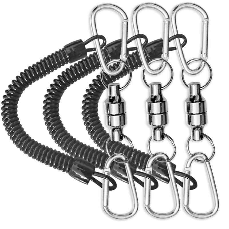 マグネットリリーサー 耐荷重5kg 3枚セット マグネットフック 磁石 キーホルダー アルミ合金 アウトドア キャンプ 登山 釣り カラビナ2個 スプリングコード付き