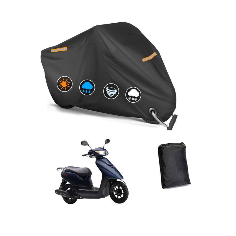バイクカバー ヤマハ用 ジョグ専用 バイクボディーカバー 3つの反射ストリップ U-Vカット 盗難防止 ワンタッチバックル付き ロック穴付き オールシーズン対応 収納バッグ付き