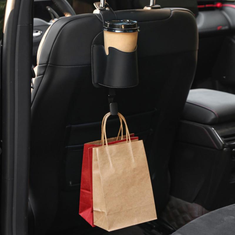 どしろショップのドリンクホルダー 車用 後部座席 車用シートフック 3in1 荷物掛け カップホルダー スマホホルダー 飲料収納ホルダー 車ヘッドレスト 車用収納 小物入れ 簡取り付けカー用品 便利グッズ｜アングル3