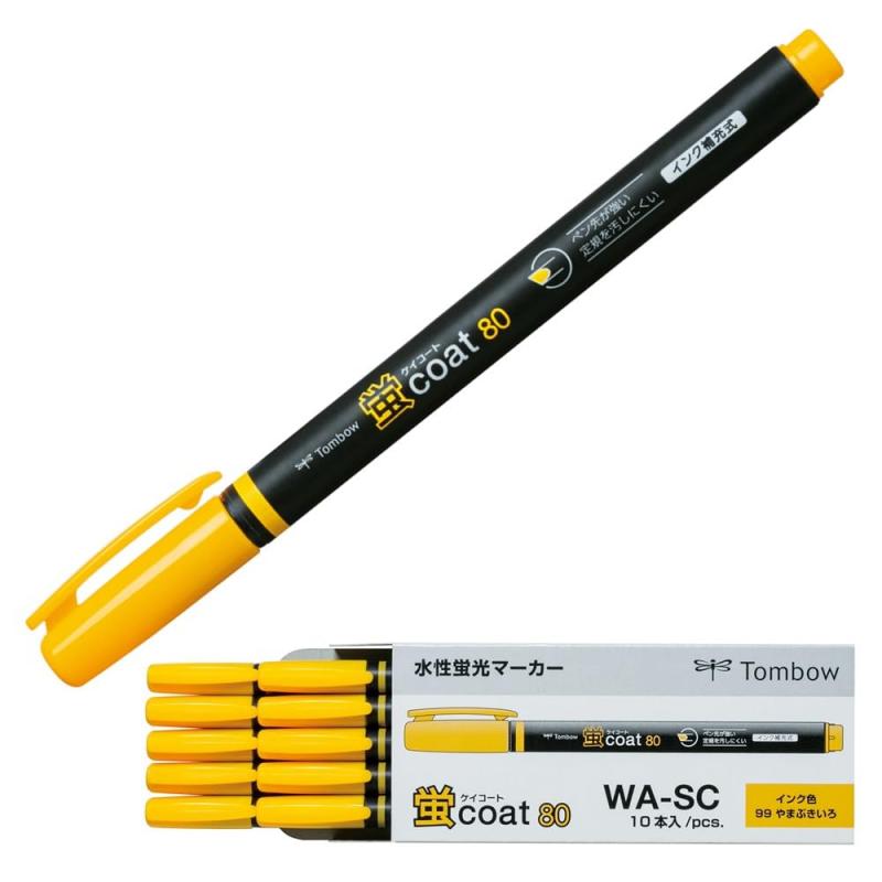 トンボ鉛筆 蛍光ペン 蛍コート80 山吹色 (強いペン先 ポリマーコート芯) シングルタイプ 10本 WA-SC99-10Pポリマーコート芯3.8mm／ペン先の周囲をガードしたポリマコート芯用途FAX・ノンカーボン・普通紙仕様インク補充式（別売の補充インク「蛍コートチャージャー」で補充可能）単品サイズ最大幅15×全長141mm／本入数10本入り