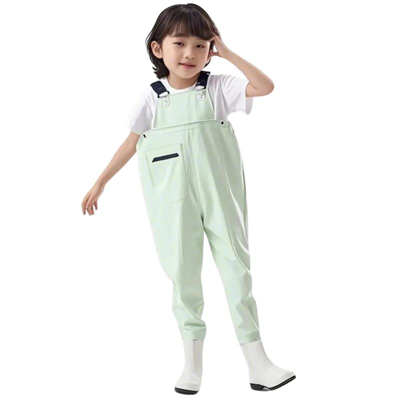 [] ウェーダー キッズ 胴長 子供 チェストハイウェーダー 長靴一体 防水ズボン ポケット付き 胴長靴 滑り防止 軽量 (ミント, 足長17.5cm)(4.0)