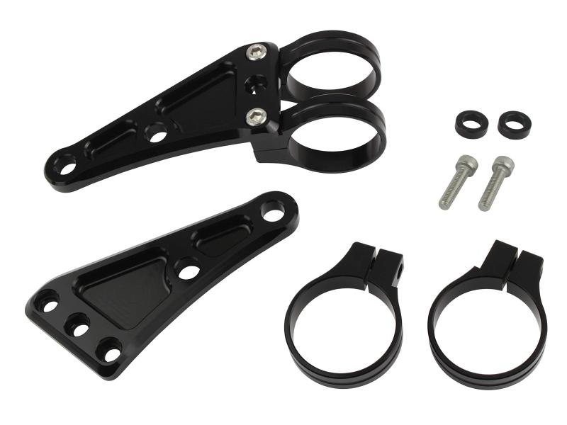 樂天商城 - ポッシュフェイス(POSH FAITH) バイク用品 マシンドロングヘッドライトステー 2サークルクランプタイプ フォーク径43mm ブラック 032048-06