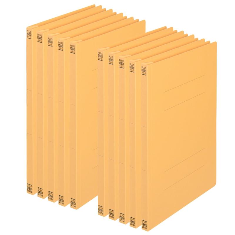 プラス フラットファイル 樹脂製とじ具 A4 縦 イエロー 10冊 .021N 78-037×10