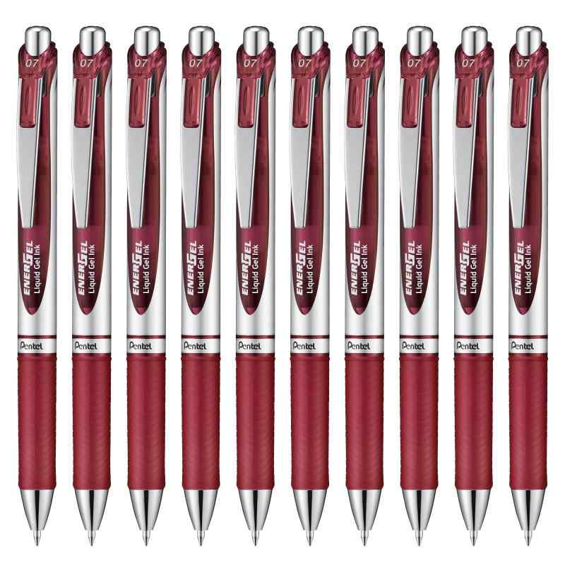 ぺんてる ボールペン ゲルインキ エナージェル ノック式 0.7mm シルバー軸 BL77-BG バーガンディ 10本
